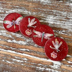 Dragonfly Glitter Resin Drink Coasters Set of 4 House Housewarming Gift Table